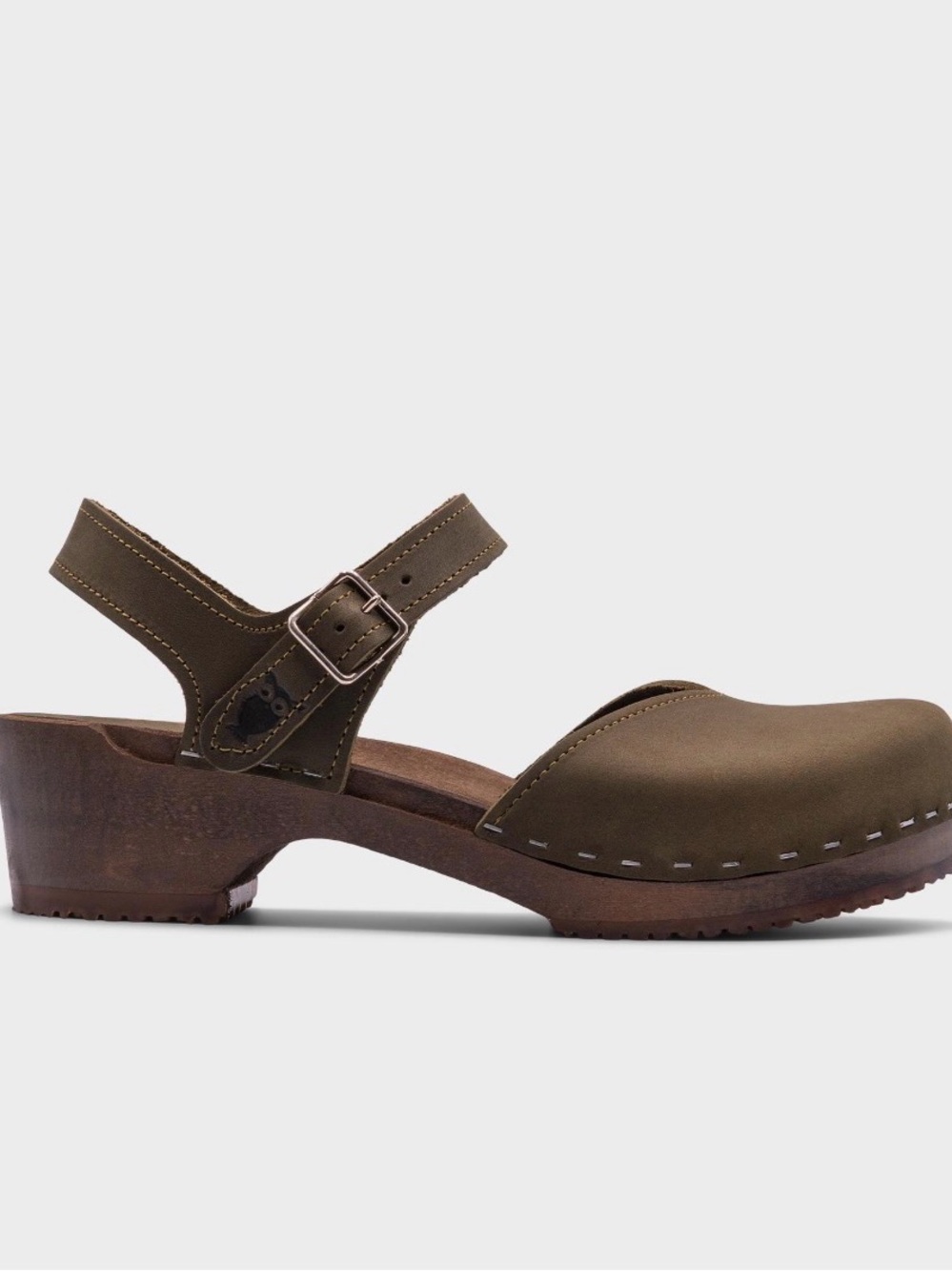 Sandgrens olive Green Women's Leather Clog Mule